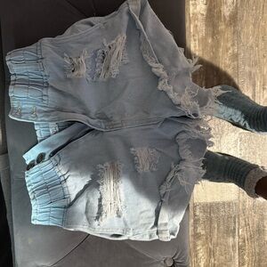 Distressed Light Blue Denim Shorts